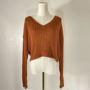 Aeropostale Brown/Burnt Orange Crop Top V Neck Ribbed Sweater Size S